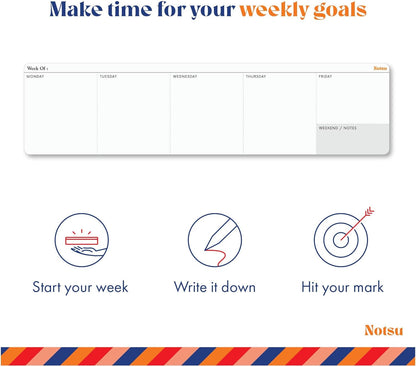 Notsu Weekly Planner Notepad | Tear Off Desk Calendar Pad, Undated | Mini Desk Planner Pad, Fits Alongside Keyboard | 50 Sheets, Thick Paper