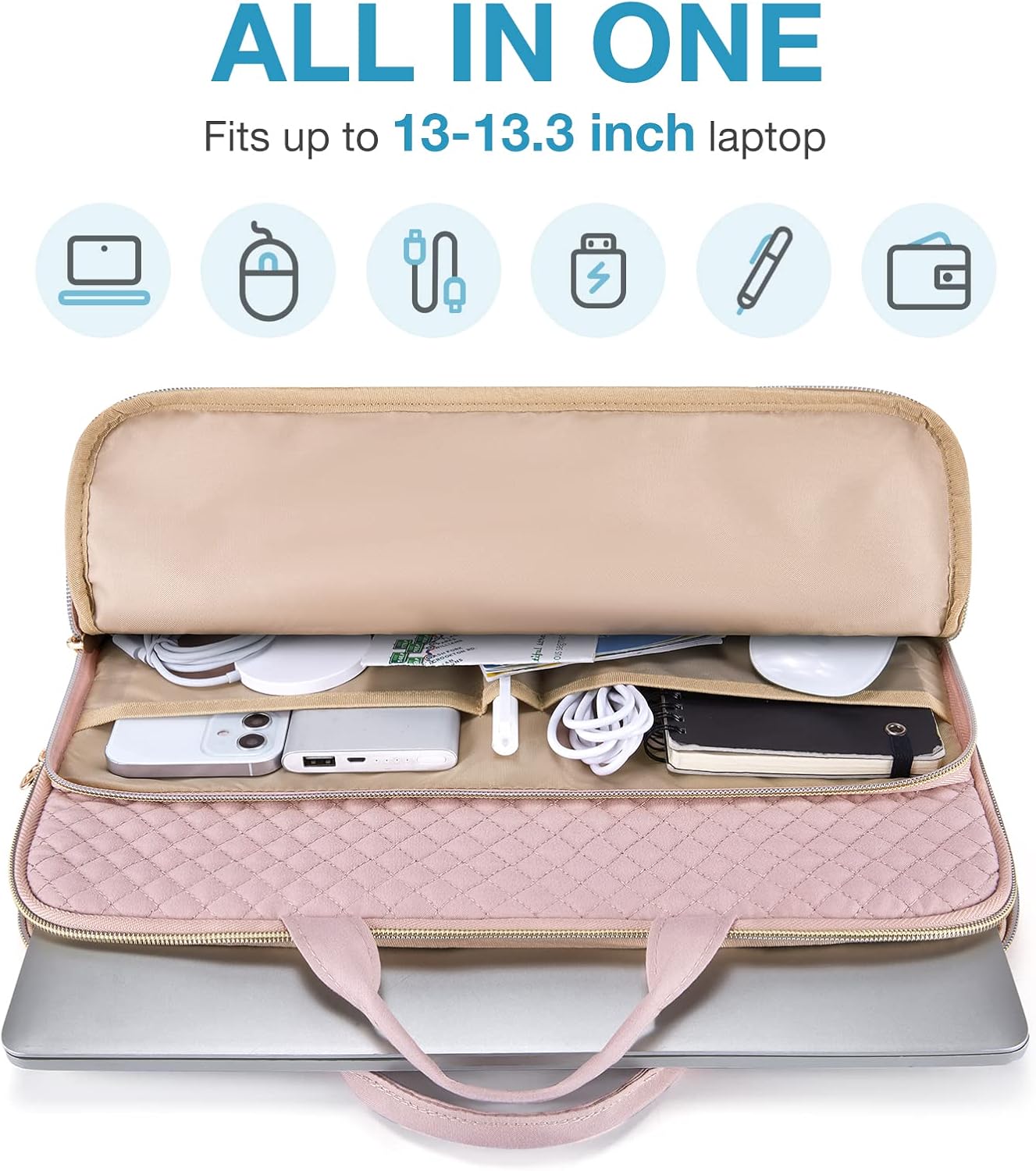 BAGSMART 15.6 Inch Laptop Case Sleeve Compatible with MacBook Pro 16 Inch,15.6 Inch HP,Dell,Acer Aspire,Asus Notebook, Lightweight Laptop Bag for Women with Shoulder Strap,Pocket,Handle, Pink