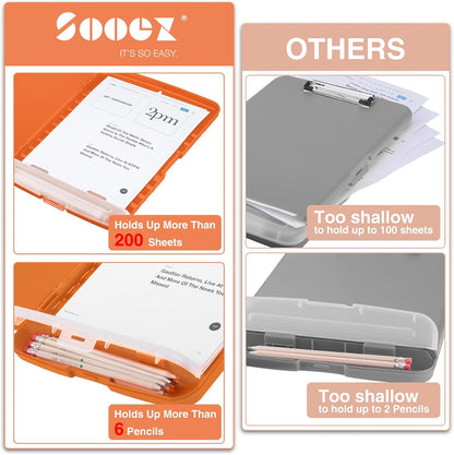Sooez Clipboard with Storage, Clip Board 8.5 x 11 with Pen Holder, Plastic Organization Case Box for Letter Legal A4 Size Paper, Low Profile Clip, Nurses Teachers Must Haves, School & Office Supplies