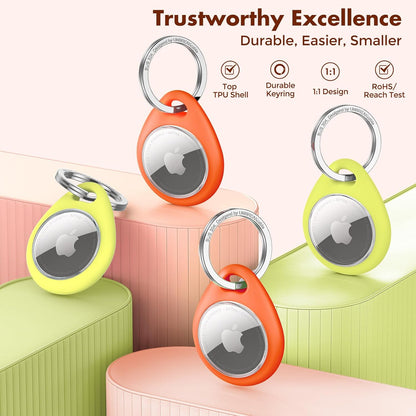 UNBREAKcable AirTag Holder for Apple - 4 Pack Air Tag Case [Fit Tightly Design] [Easy to Install] [Hold Securely] Waterproof TPU Protective Cover with Metal Keychain for Kids,Pet,Luggage,Backpack,Keys