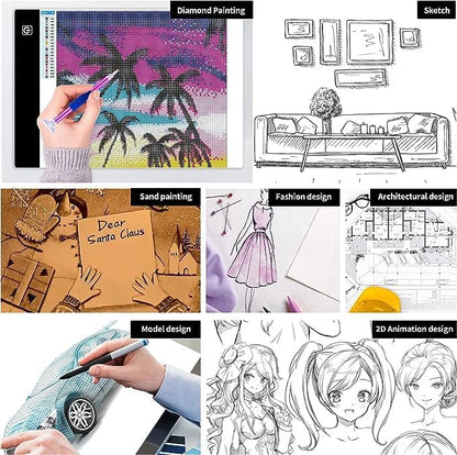 A3 LED Light Pad for Diamond Painting,Ratukall Diamond Art Light Board Kit,Adjustable Brightness Light Box for Tracing with Diamond Painting Accessories and Tools Includes Storage Case, Pens,Stand