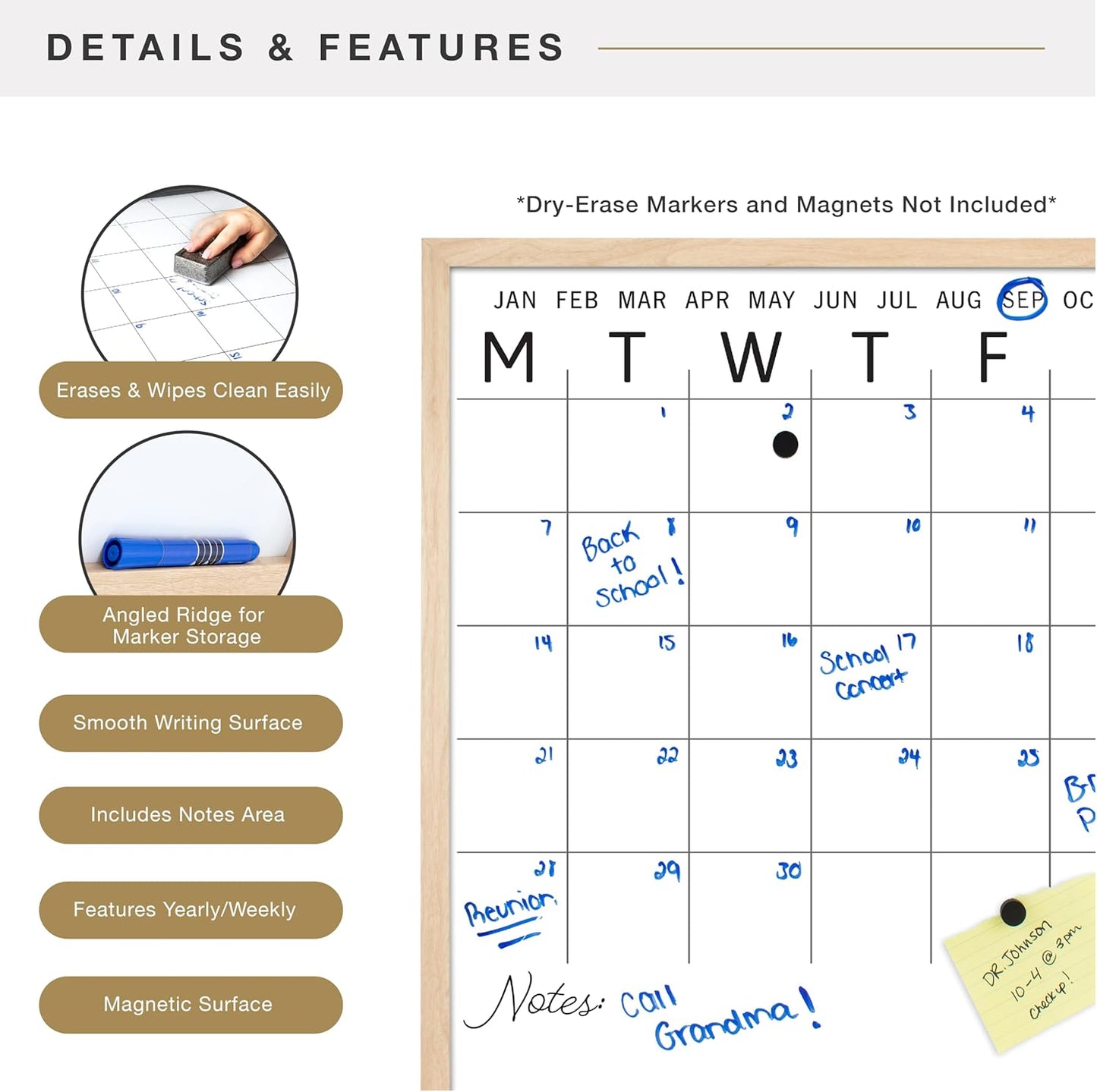 MCS Dry Erase Weekly Planner 11x24 Walnut Framed Calander Whiteboard for Wall, Plan Your Week with Family Weekly Planner for Dinners, Sports, Events & More