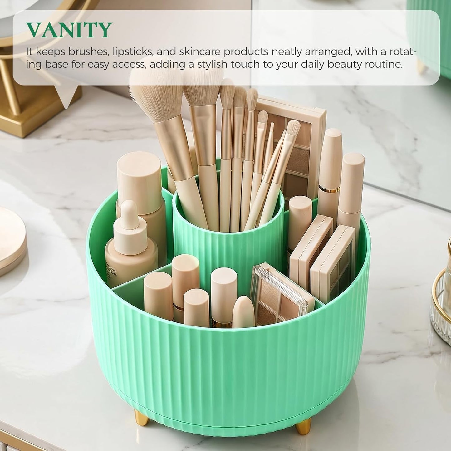 KONVINIT Pencil Pen Holder for Desk, 5 Slots 360 - Degree Rotating Desktop Organizer, Cute Desk Organizers and Accessories for School, Home, Office and Art Supply, Black