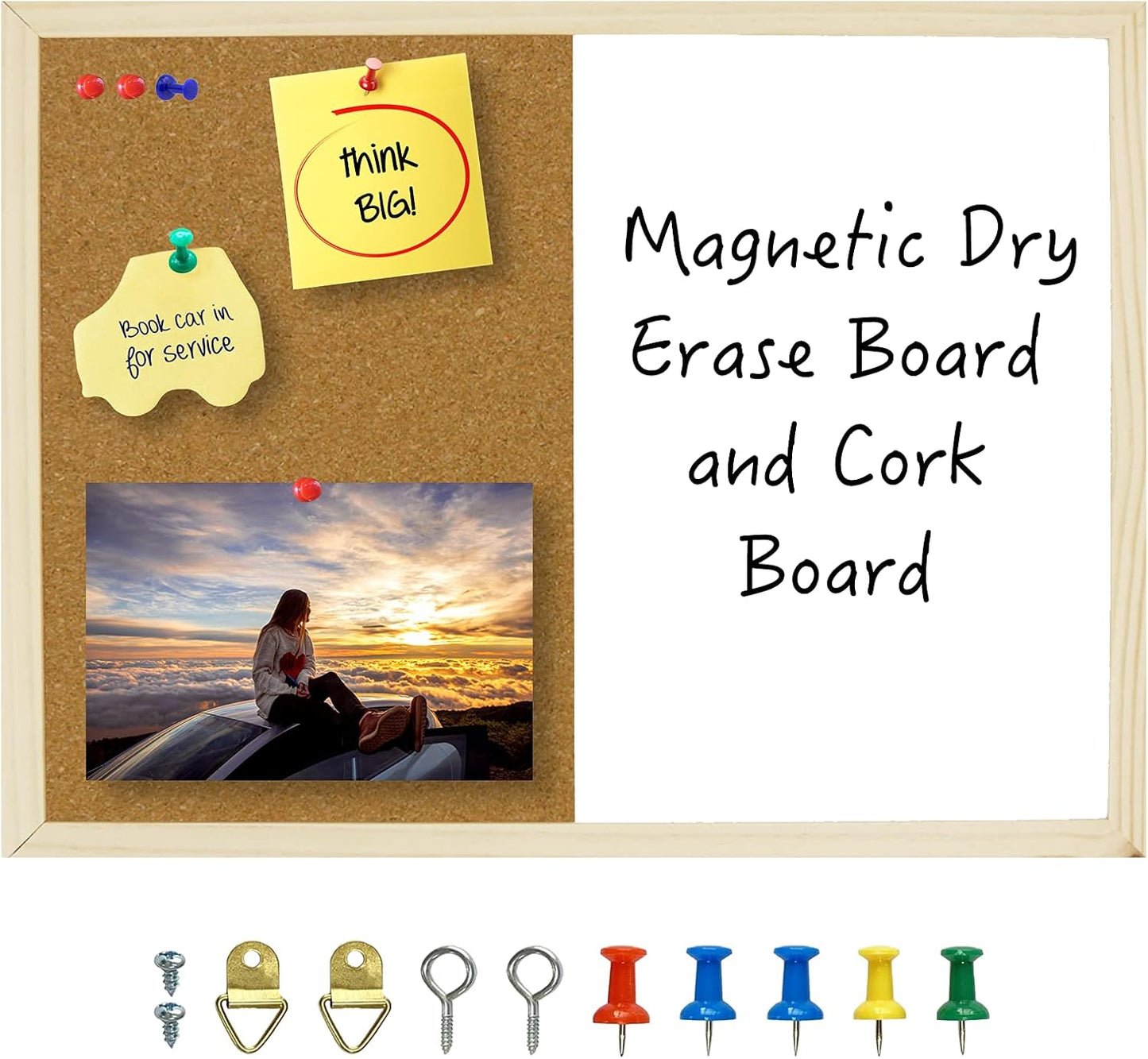 OWLKELA Cork Board 14.6"X 11", Notice Pin Board, Memo Board, Vision Board, Bulletin Board for Office, Classroom or Home, Mounting Hardware and Push Pins Included, Wooden Frame