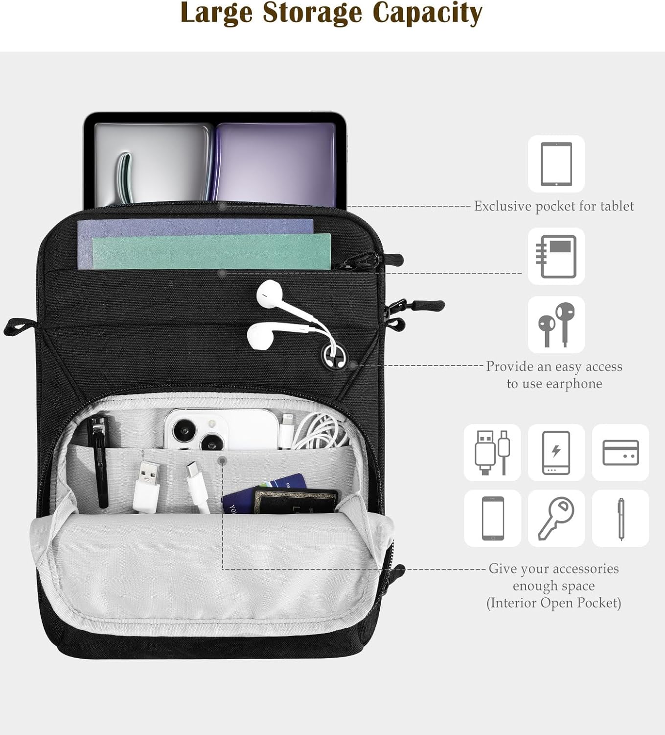 Dadanism 9-11 Inch Tablet Sleeve Bag with Shoulder Strap for iPad (A16) 11", iPad Air M4 Pro M5 11", i-Pad 10th Gen 10.9", i-Pad 9/8/7th Gen 10.2", Galaxy Tab A11+ Plus 11", reMarkable 2 10.3", Black