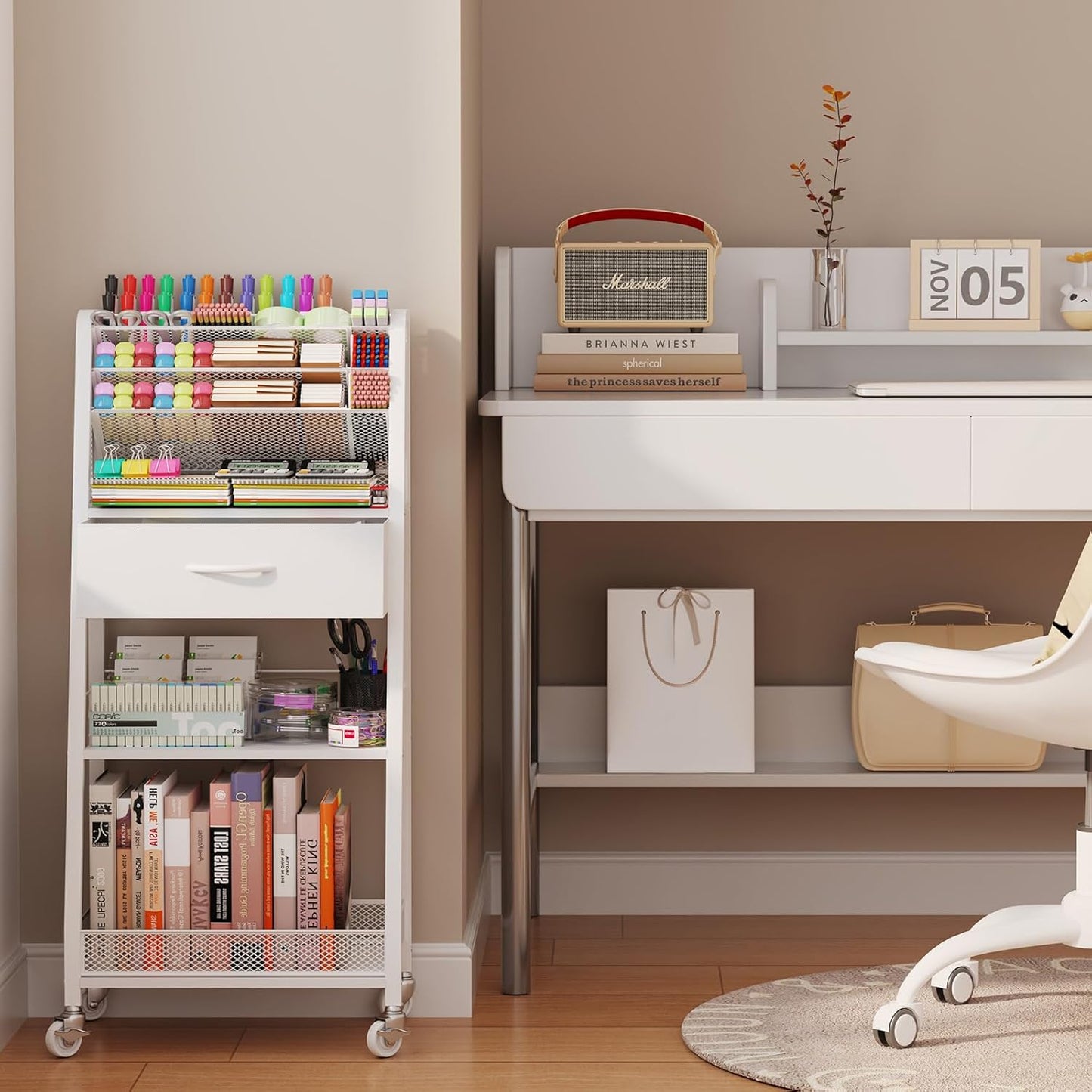 Homsorout 3 Tier Rolling Cart - Metal Utility Cart with Storage Drawer and Wheels, Versatile Art & Craft Organizer for Home, Office, or Studio - Ideal for Storing Brushes, Paints, and Supplies