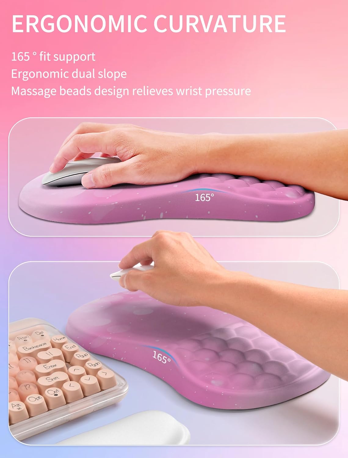 Hokafenle 2in1 Combination, Wave Keyboard Wrist Rest and Ergonomic Curvature Mouse Pad Wrist Support for Relieve Wrist Pain, Filled with Soft Cushion Memory Foam, Black