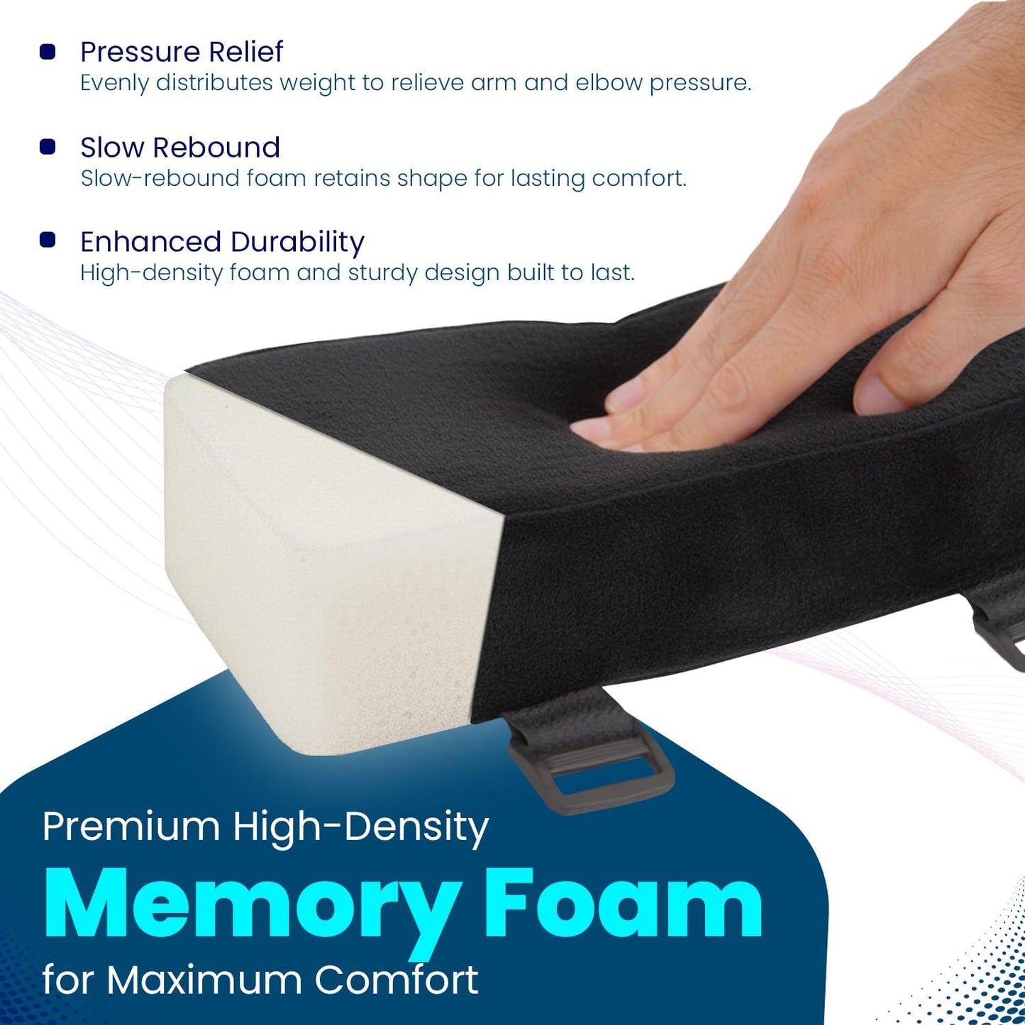 Thick Memory Foam Office Chair Arm Pads - Office Chair Armrest Covers Provide Elbow Cushion and Relieve Pressure - Ergonomic Desk Chair Arm Covers - Gaming, Computer Chair Rest Pads (Set of 2) (Black)