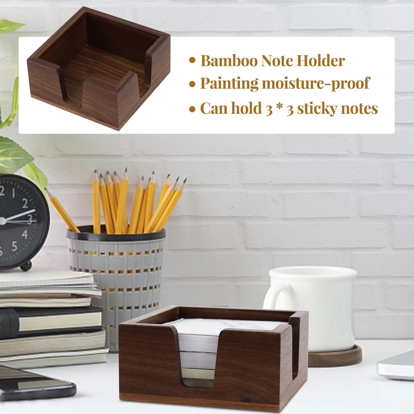 Buqoo 4x6 Notepad Holder Dispenser, Walnut Wood Sticky Notes Memo Pad Holder Dispenser Desk Supplies Organizer Accessories for Office Home Schools