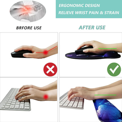 Keyboard Wrist Rest Pad Mouse Pad with Wrist Support Set of 3, Mousepad with Non-Slip Rubber Base, Ergonomic Memory Foam Mouse Wrist Cushion Support for Home Office Laptop Computer Gaming, Forest