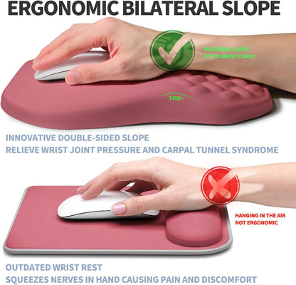 Ergonomic Raised Mouse Pad Wrist Support with Bilateral Slope Memory Foam Mousepad for Wrist Rest and Carpal Tunnel Pain Relief 11.8x7.9〃 Black