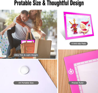 Black A4 Dimmable LED Artcraft Light Box Tracer Slim Light Pad Portable Tablet, USB Power Cable Copy Drawing Board Tracing Table for Artists Designing, Animation, Sketching, Stenciling X-ray Viewing