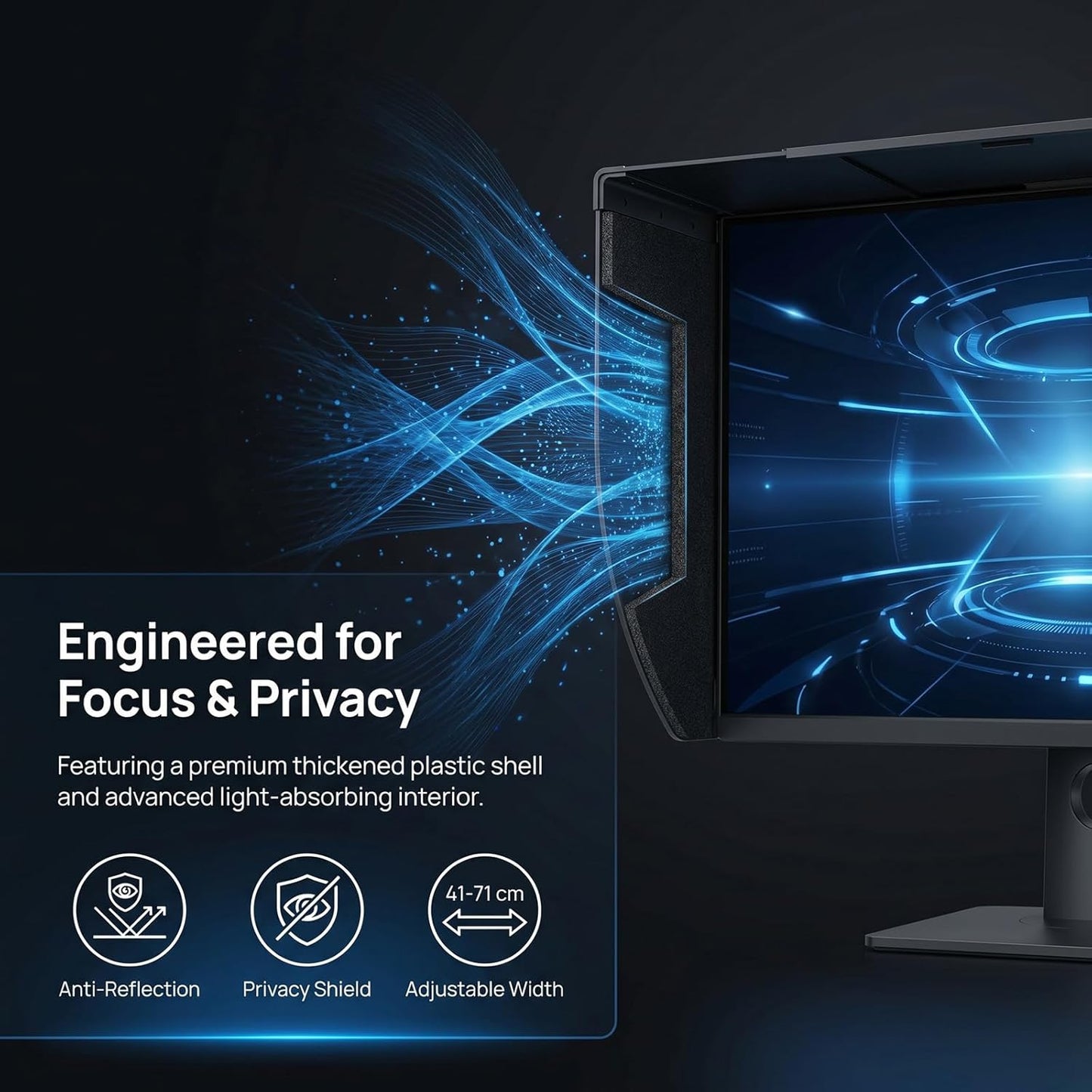 Monitor Hood Sunshade - Adjustable Light-Blocking Board for 17-27 Inch Desktop Monitors and Laptops, Sunshade for Reduced Glare and Improved Focus