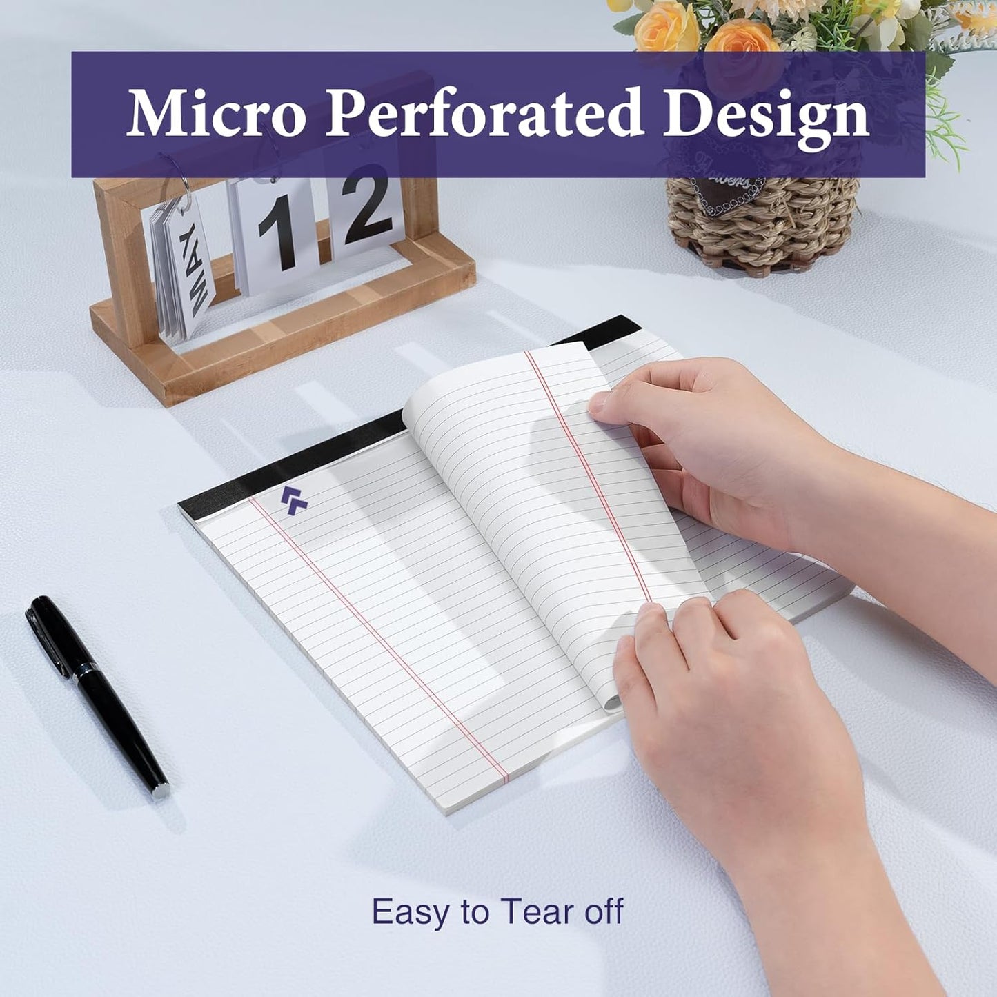 2 Pcs Note Pads 11" x 9.5" Legal Pads College Ruled Notepad Micro Perforated Writing Pads White Lined Paper 80GSM College Ruled Paper Pad of Paper 30 Sheets Notebook for School, To-Do Lists, Office