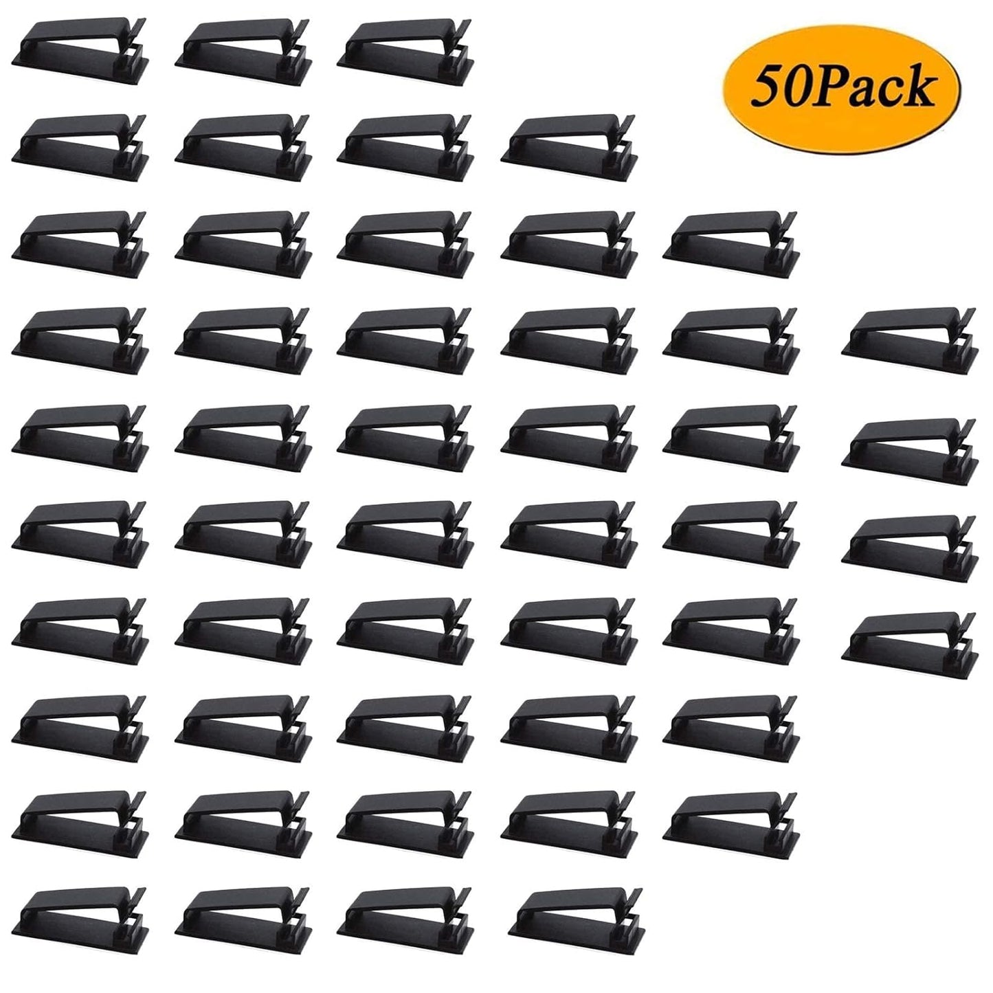 SOULWIT 50Pcs Self Adhesive Cable Management Clips, Cable Organizers Wire Clips Cord Holder for TV PC Ethernet Cable under Desk Home Office (Black)