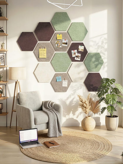 8 Pack Hexagon Felt Bulletin Board Tiles - 12" Large Thick Pin Board for Walls with 30 Push Pins, DIY Boards for Office Home School Decor, Aesthetic Hex Cork Board Alternative