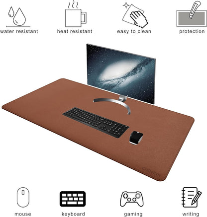 Chihein 2XL 35" x 16" Cork & PU Leather Desk Mat, Dual Sided Desk Pad Protector, Waterproof Writing Blotter for Gaming, Office, Home (Black)
