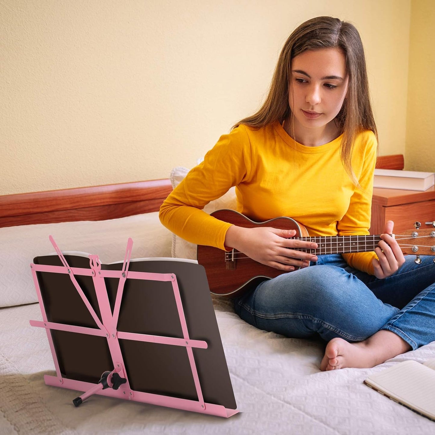 CAHAYA Portable Sheet Music Stand: Dual Use Desktop Book Holder Folding Lightweight Extra Stable Reinforced with Carrying Bag and Clip for Students Musicians Height Adjustable up to 54.3" CMS0204
