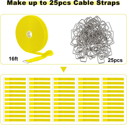 YMCRLUX 1"x32ft Hook and Loop Straps with 50 Metal Buckles, Adjustable Fastening Cable Straps, Cut-to-Length Cinch Strap, Reusable Nylon Securing Cord Ties for Organizer or Storage, 1 inch Wide, Black