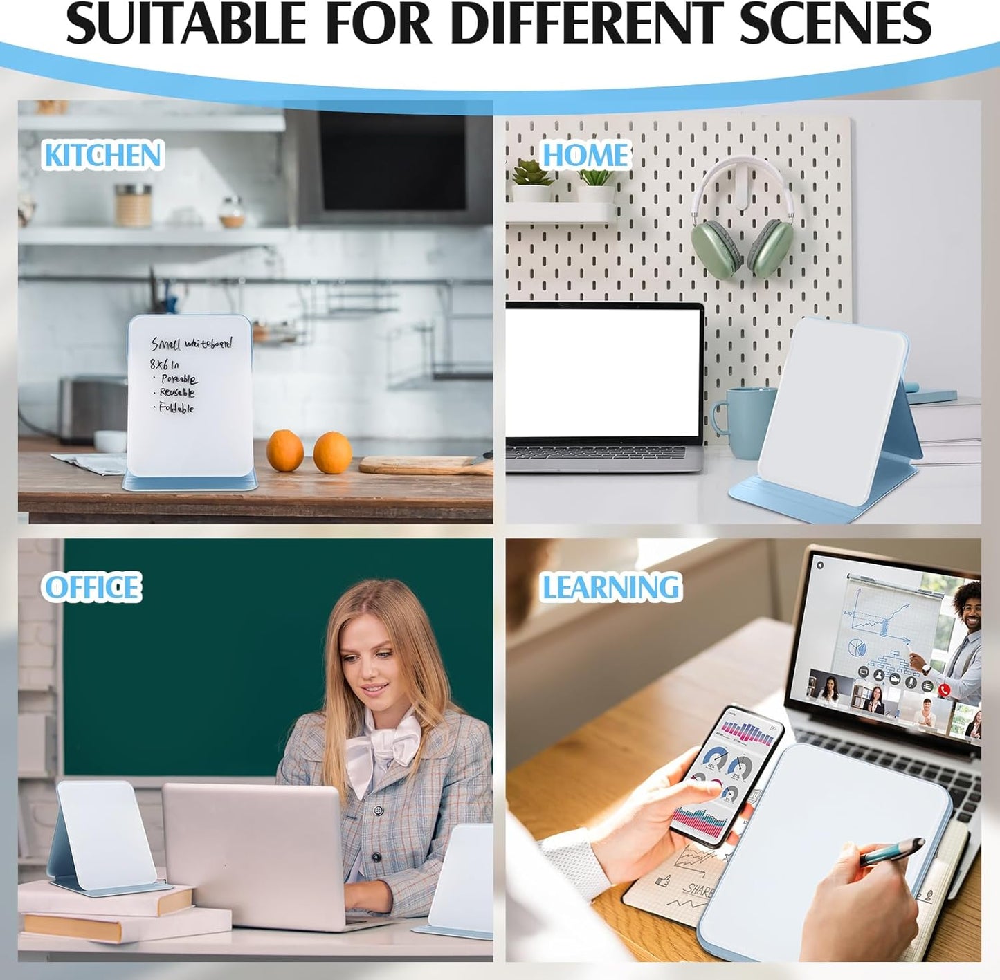 Dunzoom 2 Sets 4 Pcs Small Glass Desktop Whiteboard with Reversable Stand 8x6 Inch Mini Dry Erase White Board Easel with 2 Markers Reusable Desk Notepad for Home Office School Supplies (Pink,Green)