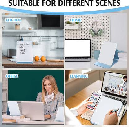 Dunzoom 2 Sets 4 Pcs Small Glass Desktop Whiteboard with Reversable Stand 8x6 Inch Mini Dry Erase White Board Easel with 2 Markers Reusable Desk Notepad for Home Office School Supplies (Pink,Green)