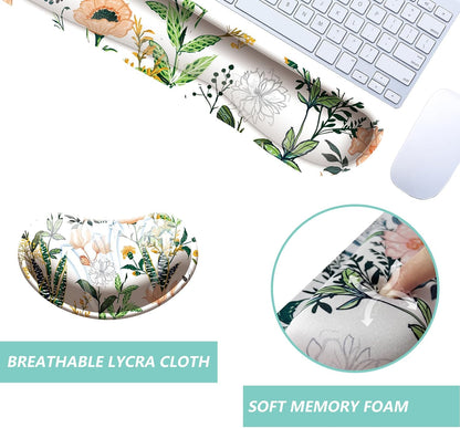 Keyboard Wrist Rest Mouse Wrist Support Set, Memory Foam Wrist Rest Pad for Computer Laptop Keyboard Mouse, Ergonomic Wrist Cushion Support for Typing Pain Relief, Gaming Home Office, Flowers Grass