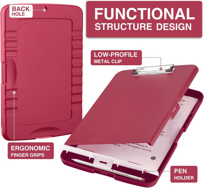 Sooez Clipboard with Storage, Clip Board 8.5 x 11 with Pen Holder, Plastic Organization Case Box for Letter Legal A4 Size Paper, Low Profile Clip, Nurses Teachers Must Haves, School & Office Supplies