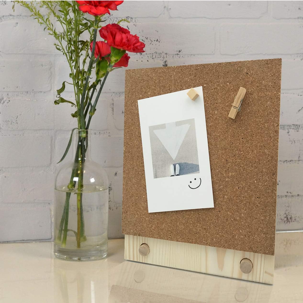 Desktop Cork Board, 10'' x 8'' Bulletin Board Message Board with 12 PCS Push Pins, Decorative Pin Board Perfect for Home School Office Décor
