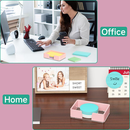 Sticky Note Holder, Glitter Pink Acrylic Notepad Holder 3x3 in Self-Stick Note Dispenser Office Desk Accessories, Memo Pad Holder Organizer for Classroom School Supplies