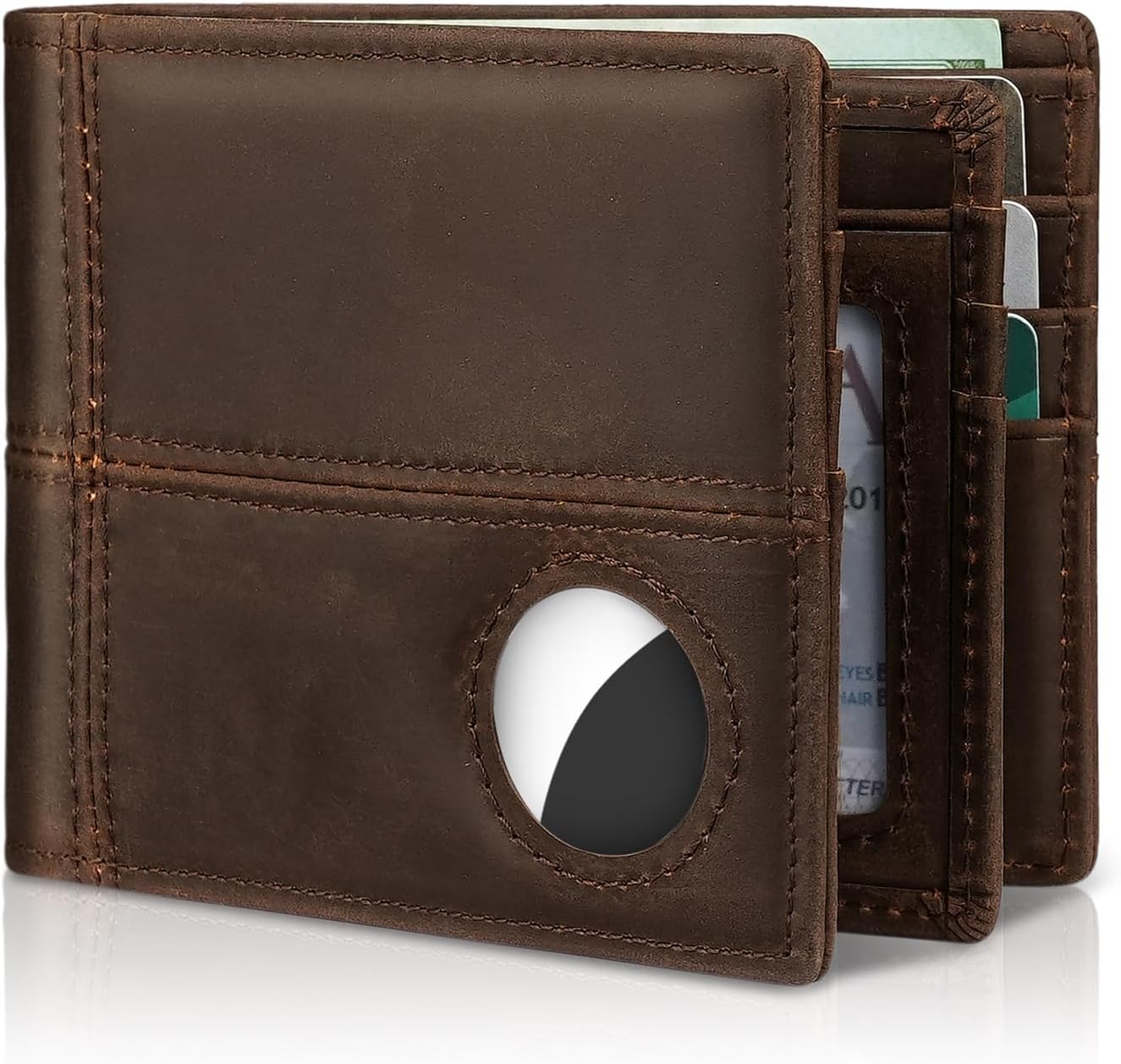 Mens Wallet With AirTag Holder, Bifold Leather RFID Blocking 1-2 ID Windows 12-13 Card Holders, Gift Box and Screen Protector Included, AirTag Not Included