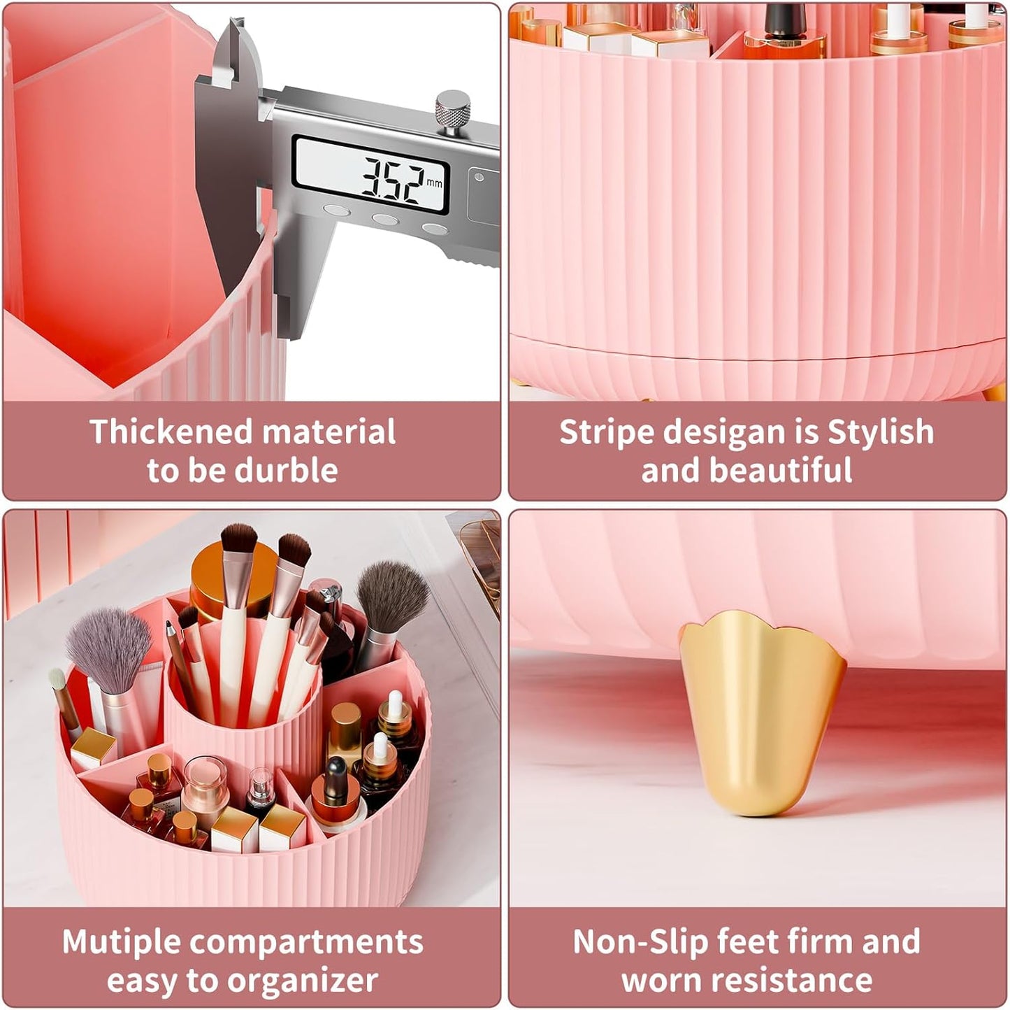 fanado 360° Rotate Makeup Brush Holder Organizer, Makeup Organizers Countertop, Makeup organization and Skincare Storage for Vanity, Desktop, Bathroom (White)