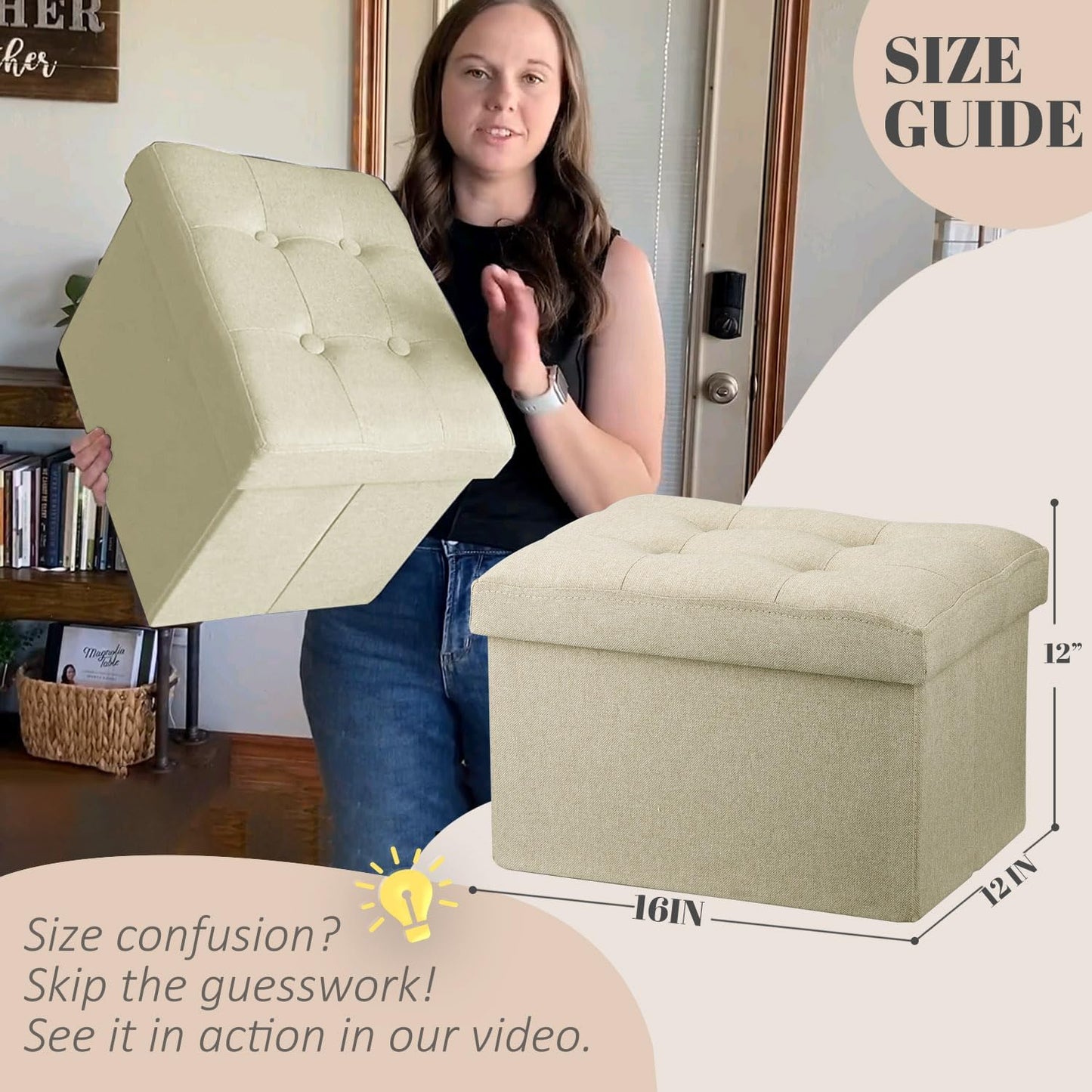 LINMAGCO Ottoman Storage Ottoman with Storage Small Foot Rest Stool Under Desk Stool Short Folding Footrest Linen Cloth Dark Gray 16X12X12IN