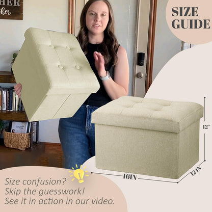 LINMAGCO Ottoman Storage Ottoman with Storage Small Foot Rest Stool Under Desk Stool Short Folding Footrest Linen Cloth Dark Gray 16X12X12IN