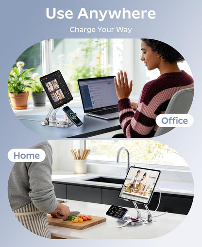 Meifigno 65W 5 in 1 Charging Station for Apple Multiple Devices, with 30W Fast Wired Charging Stand for iPad/Tab, Foldable Wireless Charger Design for Magsafe Charger for iPhone 17 16 /iWatch/AirPods