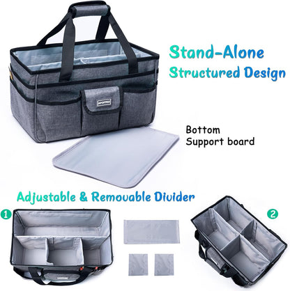 Art Supply Organizer Tote Bag – Craft Caddy with Handle, Utility Storage Tote with Multiple Pockets & Adjustable Divider for Stationary, Sewing, Scrapbooking, School, Office, Medical Supplies