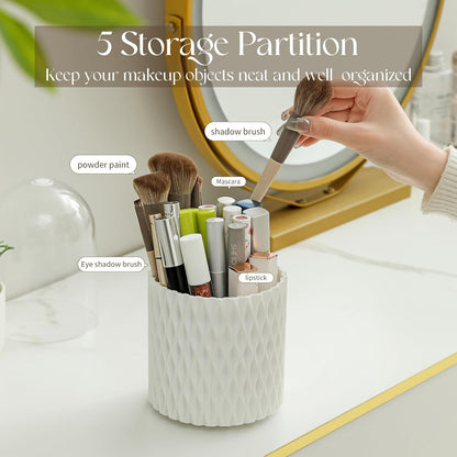 Makeup Brush Holder Organizer, 360° Rotating 5-Slot Make up Brushes Cup for Cosmetic, Lipstick, Hair Brush Holder - Spinning Vanity Countertop Caddy for Bathroom, Dorm & Office, Black