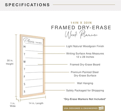 MCS Dry Erase Weekly Planner 11x24 Walnut Framed Calander Whiteboard for Wall, Plan Your Week with Family Weekly Planner for Dinners, Sports, Events & More