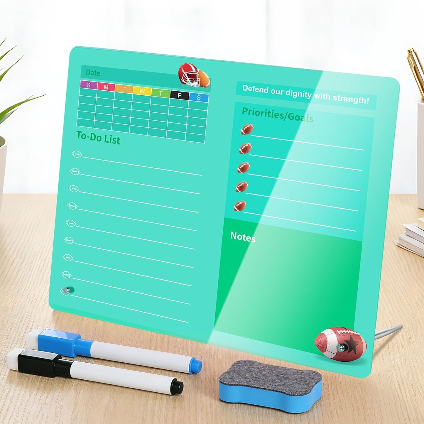 LeMotech Desktop Acrylic Dry Erase Board, 12x10 inches to-Do List Planner, Tabletop Whiteboard with Stand Office Supplies Includes 2 Markers & 1 Eraser, Pink Rose Pattern, 1 Pack
