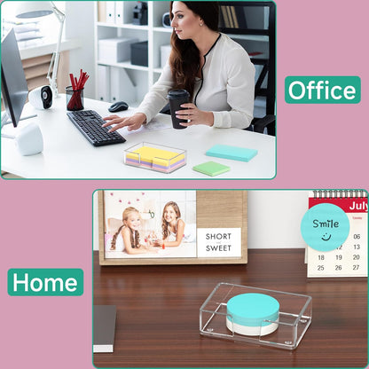 Sticky Note Holder, Glitter Pink Acrylic Notepad Holder 3x3 in Self-Stick Note Dispenser Office Desk Accessories, Memo Pad Holder Organizer for Classroom School Supplies