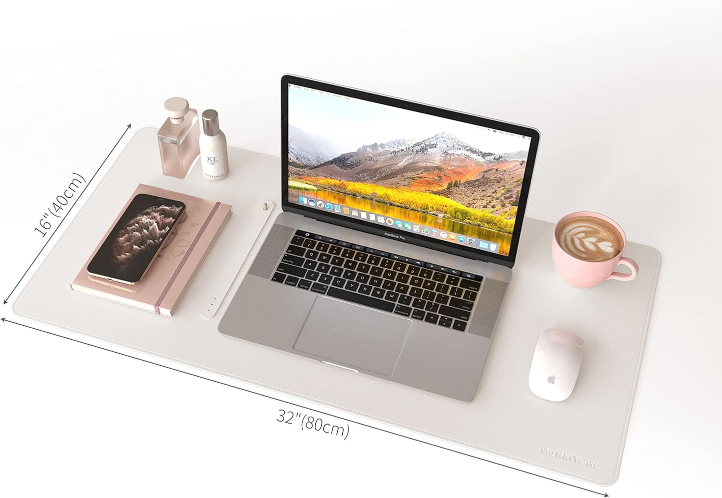 RENMTURE Dual-Sided Mouse Pad, Natural Cork & PU Leather Large Desk Pad for Office and Home Work, Desk Protector Non-Slip, Waterproof, Easy Clean (Olive Green, 32"x16")
