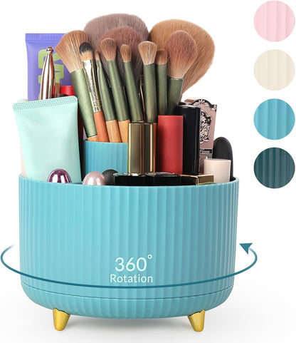 SKYDUE 360 Rotating Plastic Desk Pen Organizer with 5 Slots, Dual-Purpose Art Supply Pencil Cup for Office, School, Home