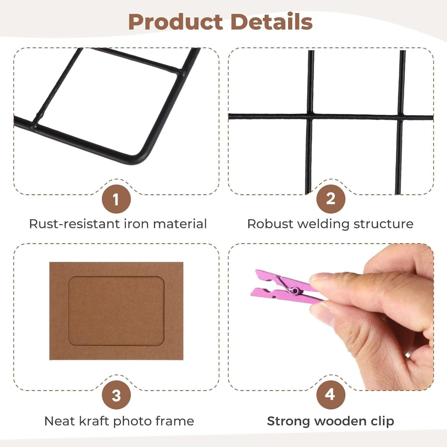 Lnrueg Wire Wall Grid Panel with Wall Grid Shelf with Photo Frames for Photo Display, Metal Mesh Message Board Memo Boards, Heavy Duty Gridwall Display Rack for Art Retail Display (Black-A)