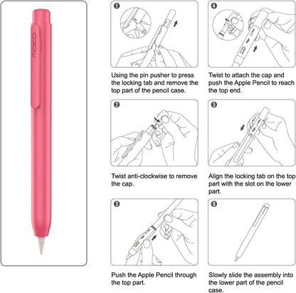 MoKo Holder Case for Apple Pencil 1st Generation, Retractable Apple Pencil 1st Case Protective iPad Pencil Sleeve Skin Cover with Sturdy Clip, Pink