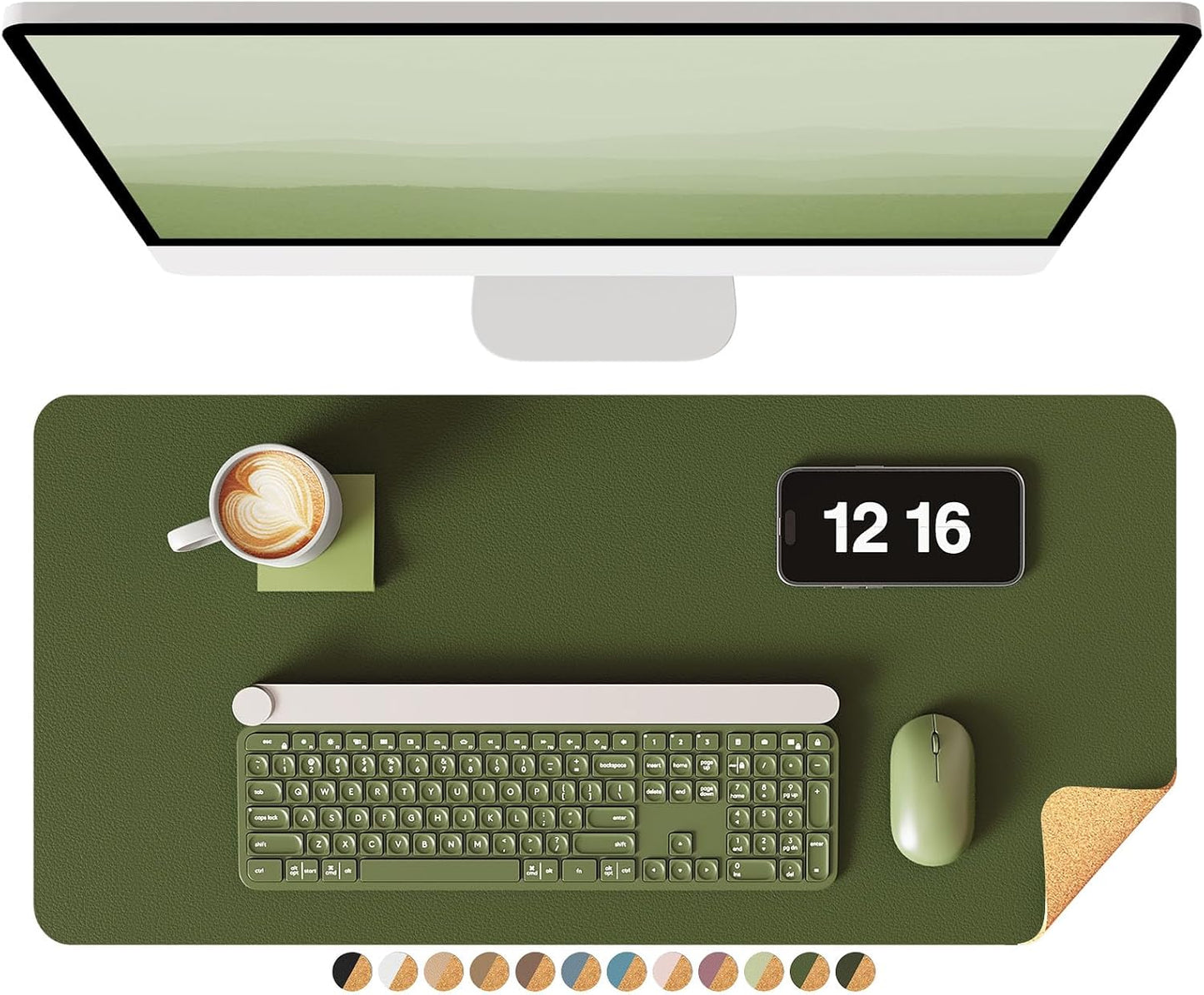 YSAGi Double-Sided Desk Pad, 31.5"x15.7"Leather Desk Mat, Eco Cork Desk Pad Protector,Large Mouse Pad,Waterproof Desk Blotter for Office/Home(Coffee)