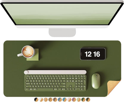YSAGi Double-Sided Desk Pad, 31.5"x15.7"Leather Desk Mat, Eco Cork Desk Pad Protector,Large Mouse Pad,Waterproof Desk Blotter for Office/Home(Coffee)