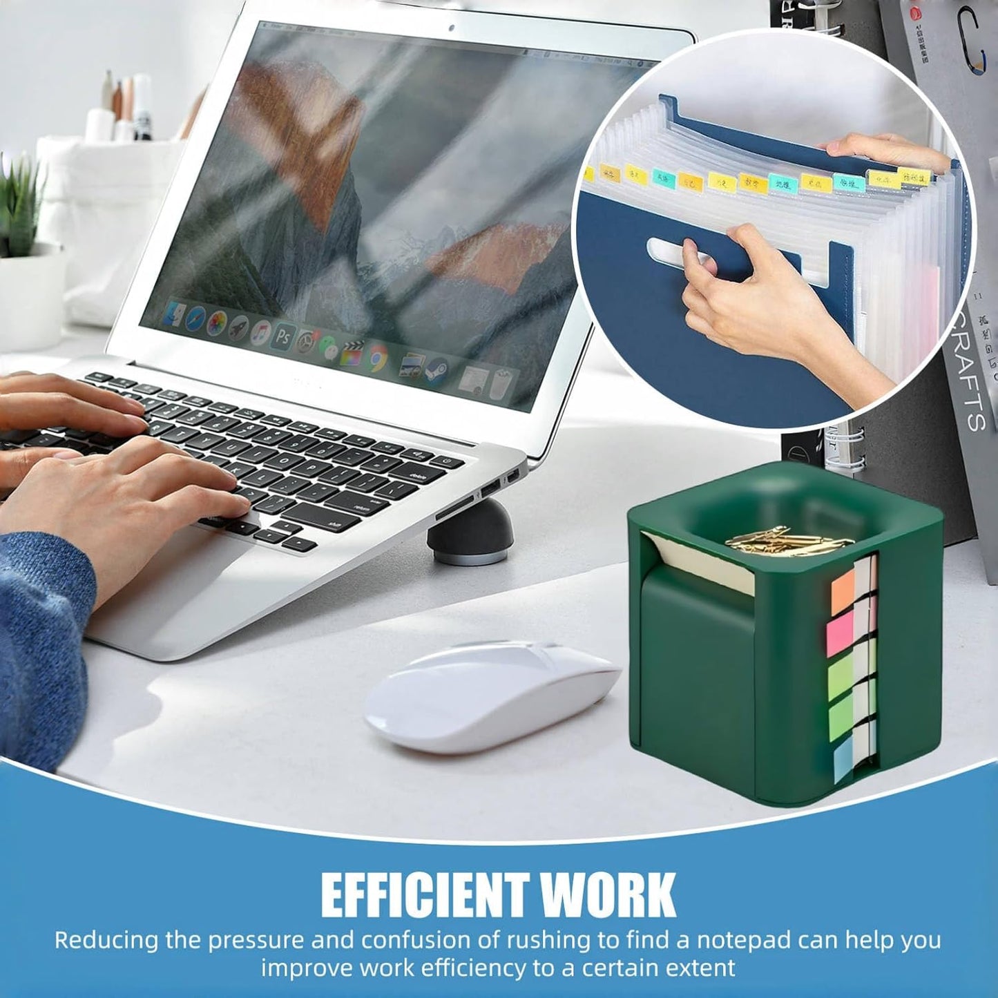 Sticky Note Holder and Dispenser with Magnetic Paper Clip Holder, 3x3 Pop-Up Note and Annotation Labels,Full Adhesive Note Roll Desktop Organizer.5-in-1 Multi-Function Standing Sticky Note Box(White)
