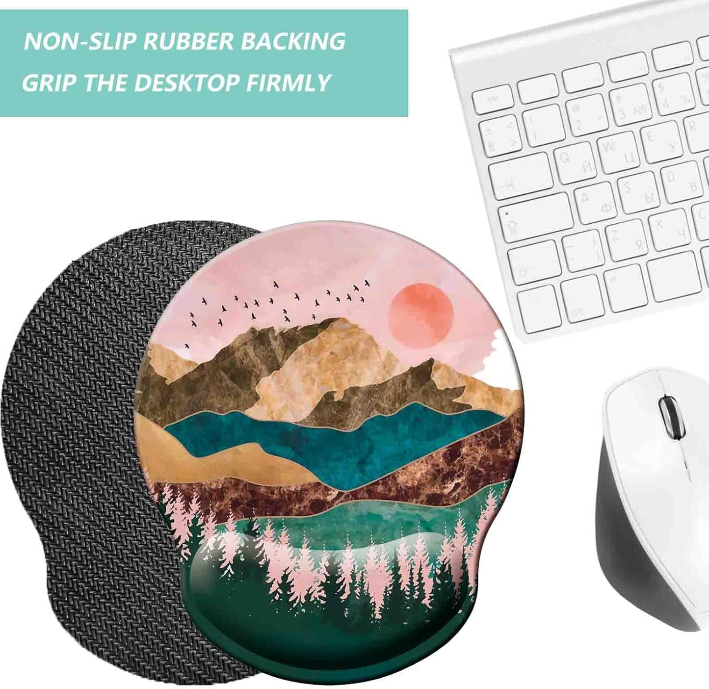 Mouse Pad with Wrist Support, Ergonomic Mouse Pad with Memory Foam Wrist Rest Cushion, Non-Slip Rubber Base Gaming Mice Pad for Home Office Computer Laptop, Flowers Grass