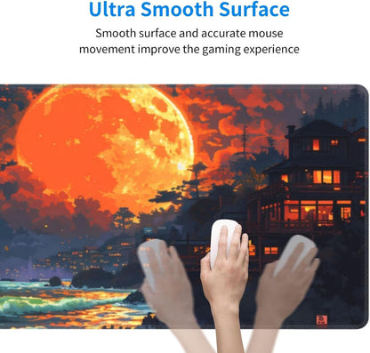Japanese Mouse Pad, Large Japanese Desk Mat, XL Anime Gaming Keyboard Mat, Non-Slip Rubber Base, Big Extended Desk Protector for Home Office, 31.5”x11.8”