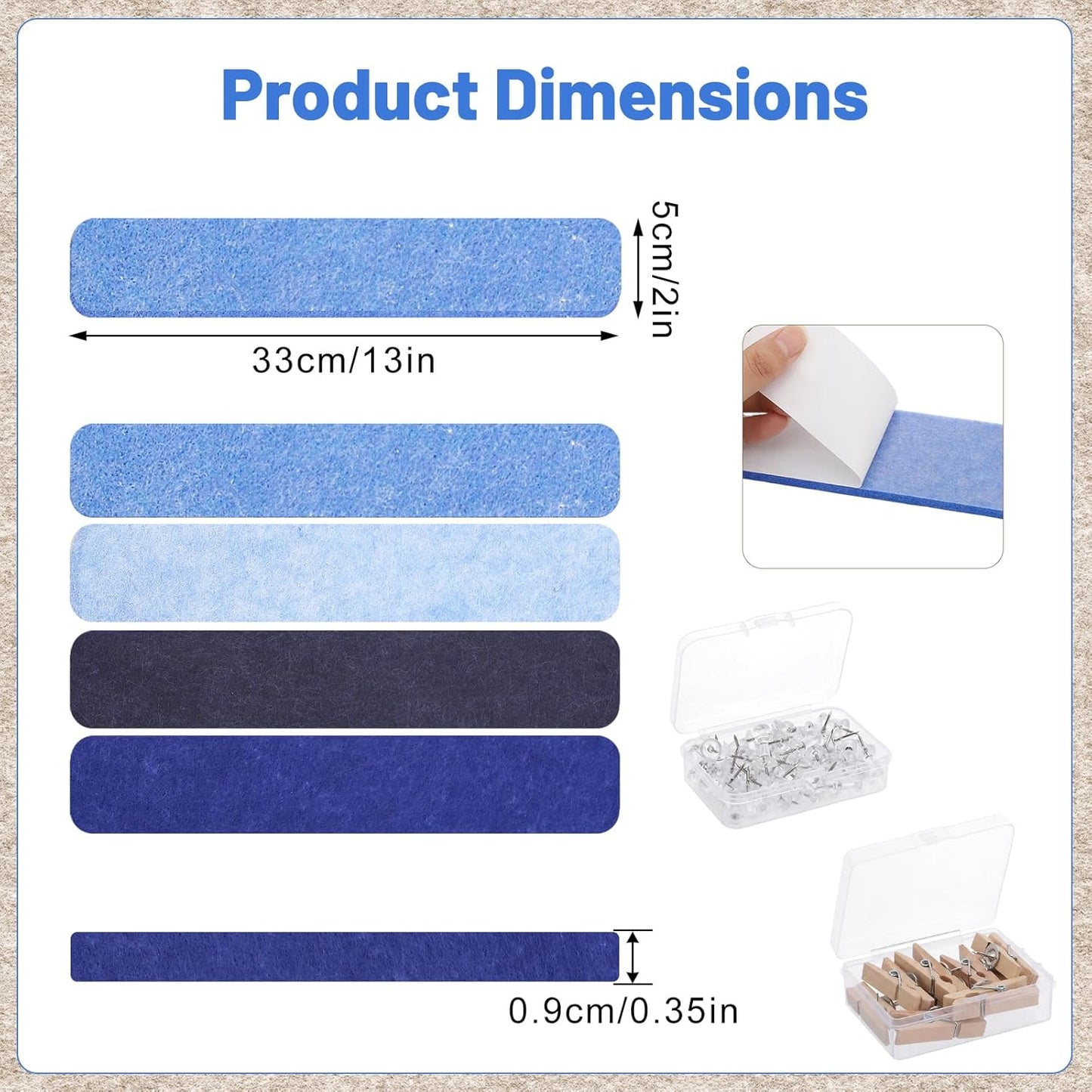 Thboxes 5 Pack Felt Bulletin Board Strips, 13x2 Inch Self Adhesive Felt Pin Boards with 30 Pushpins, Cork Board for Walls Home Office Decor(Black)
