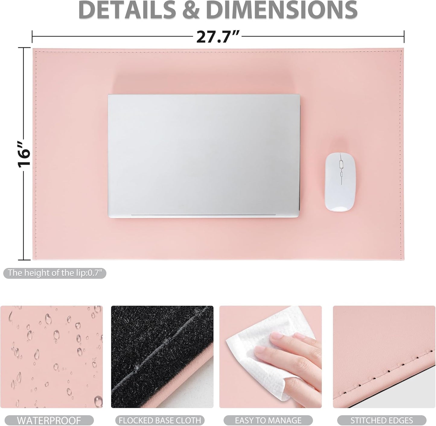AKOZLIN 35.4"x 18.9" Soft PU Leather Surface Office Desk Mouse Mat Anti-Push Pad with Full Grip Fixation Lip Table Blotter Edge-Locked Protector